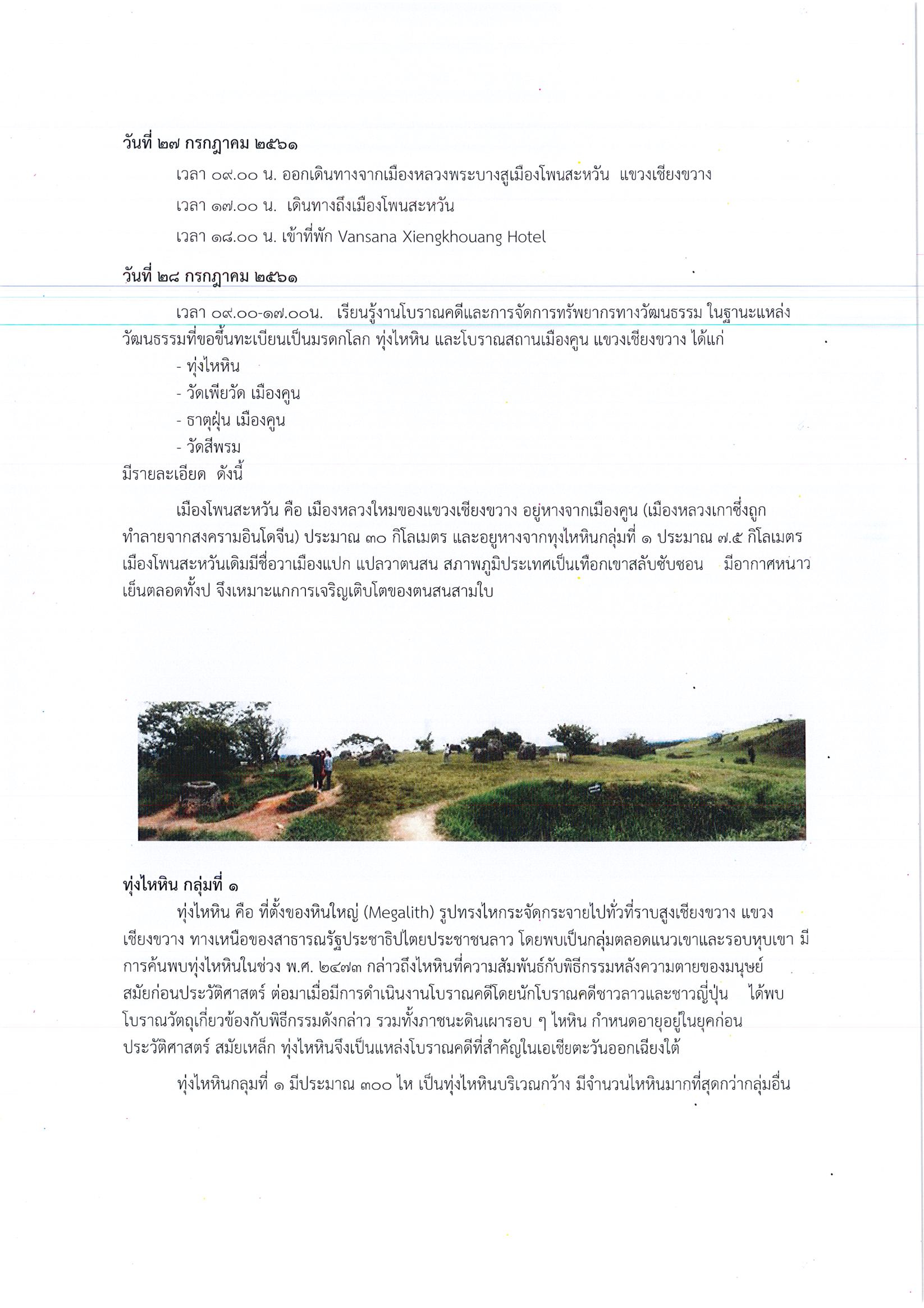 รายงานการเดินทางไปราชการ ณ สาธารณรัฐประชาธิปไตยประชาชนลาว ระหว่างวันที่ 25 – 31 กรกฎาคม 2561 โครงการแลกเปลี่ยนเรียนรู้งานโบราณคดีไทย – ลาว