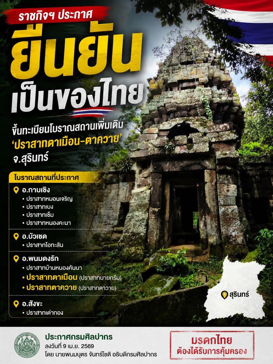 ภาพประกอบ :กรมศิลปากรประกาศรายชื่อโบราณสถาน 79 แห่ง เผยแพร่ในราชกิจจานุเบกษา ลงวันที่ 11 พฤษภาคม 2569