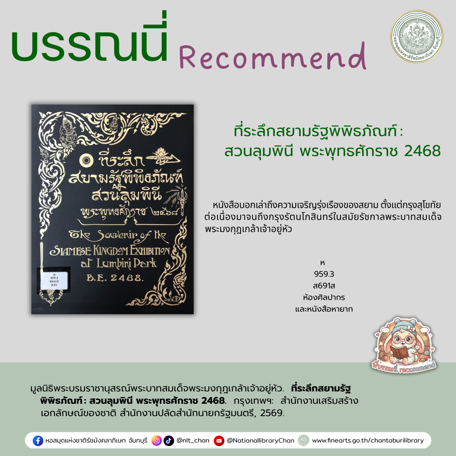 ภาพประกอบ :ที่ระลึกสยามรัฐพิพิธภัณฑ์ : สวนลุมพินี พระพุทธศักราช 2468