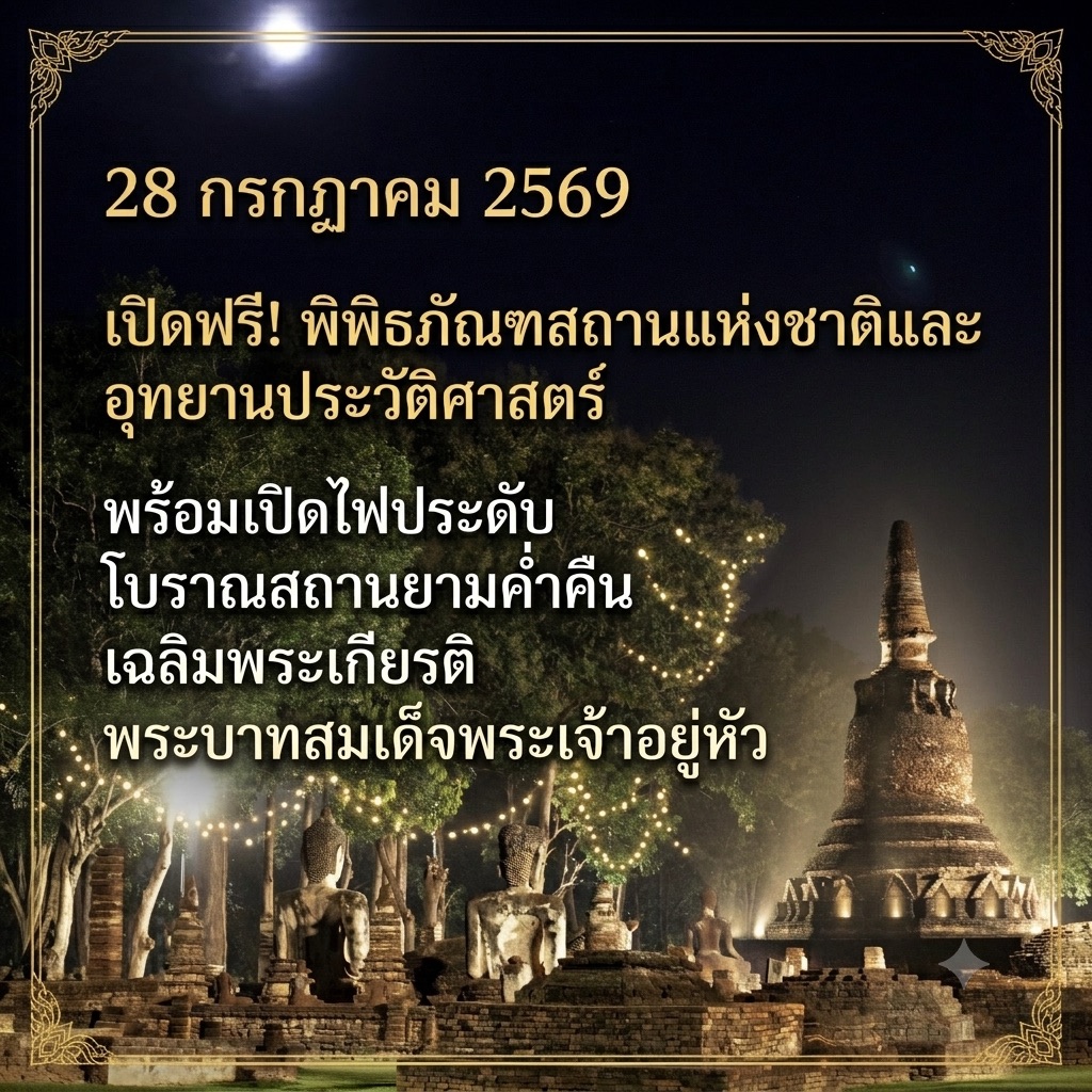 ภาพประกอบ :28 ก.ค.69 เปิดให้เข้าชมฟรีพิพิธภัณฑสถานแห่งชาติ อุทยานประวัติศาสตร์ทั่วประเทศ